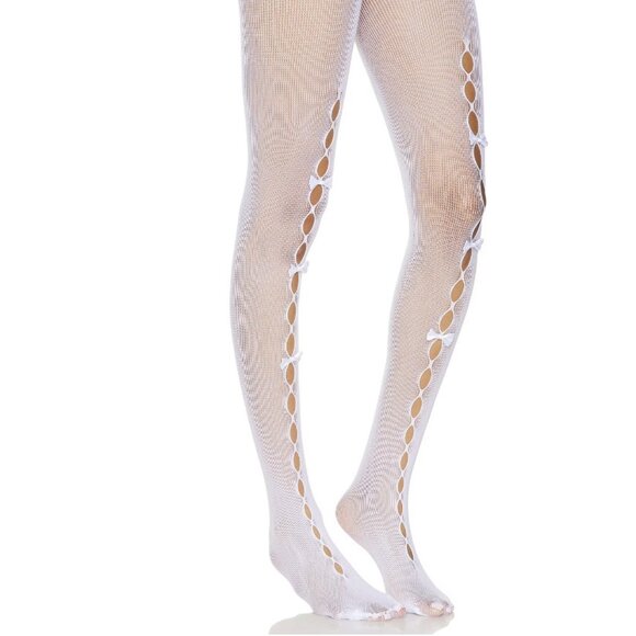 Stems Cut Out Mesh Tights Bow Tie White ( O/S ) - Picture 1 of 4